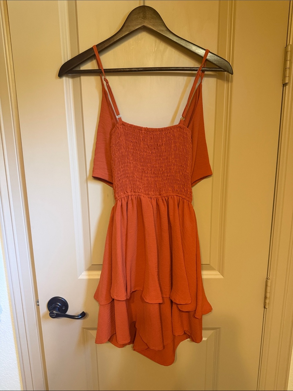 Rust Orange Smocked Tiered Mini Dress - Unbranded